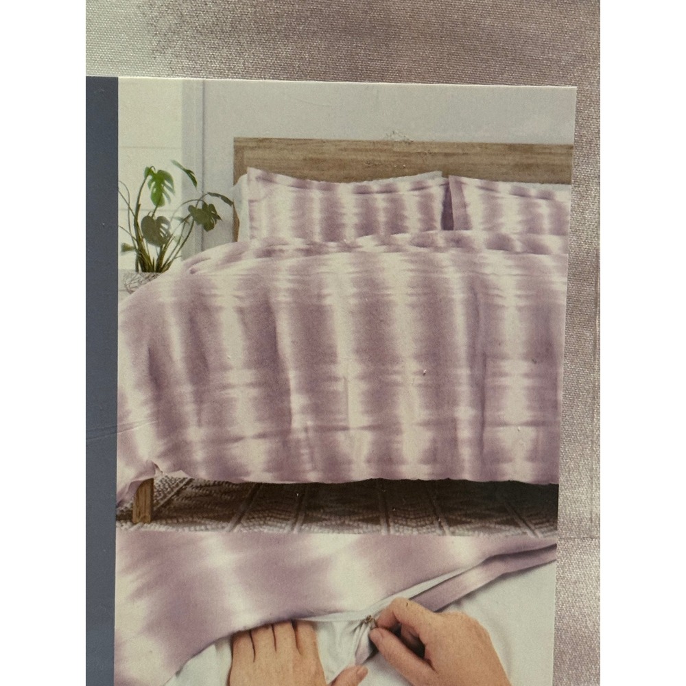 Kaycie Gray Twin 2-Piece Duvet Cover Set Purple Linear Tie-Dye Microfiber NEW